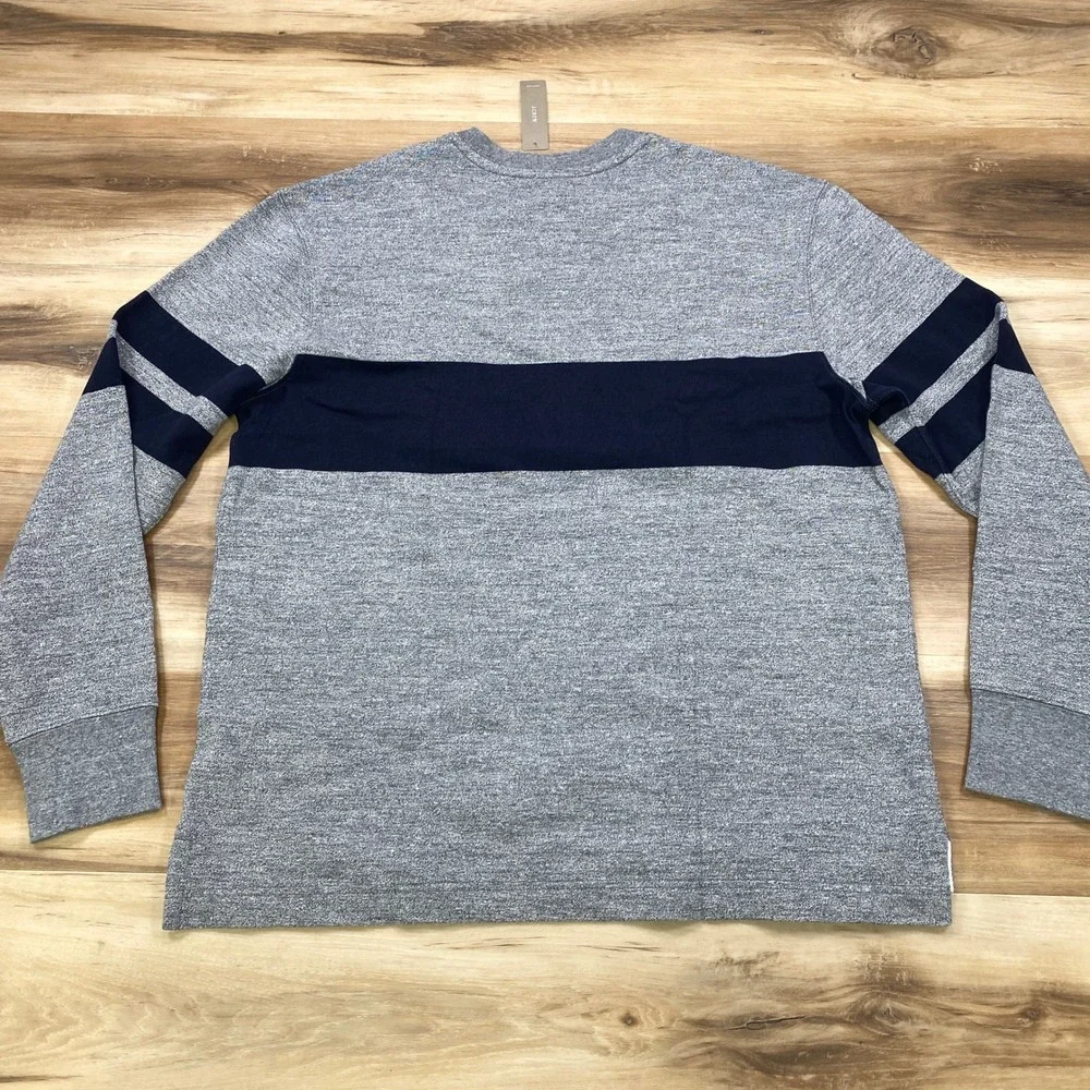 J.Crew Rugby Sweatshirt Mens M Heritage 100% Cotton Grey Navy Stripe New